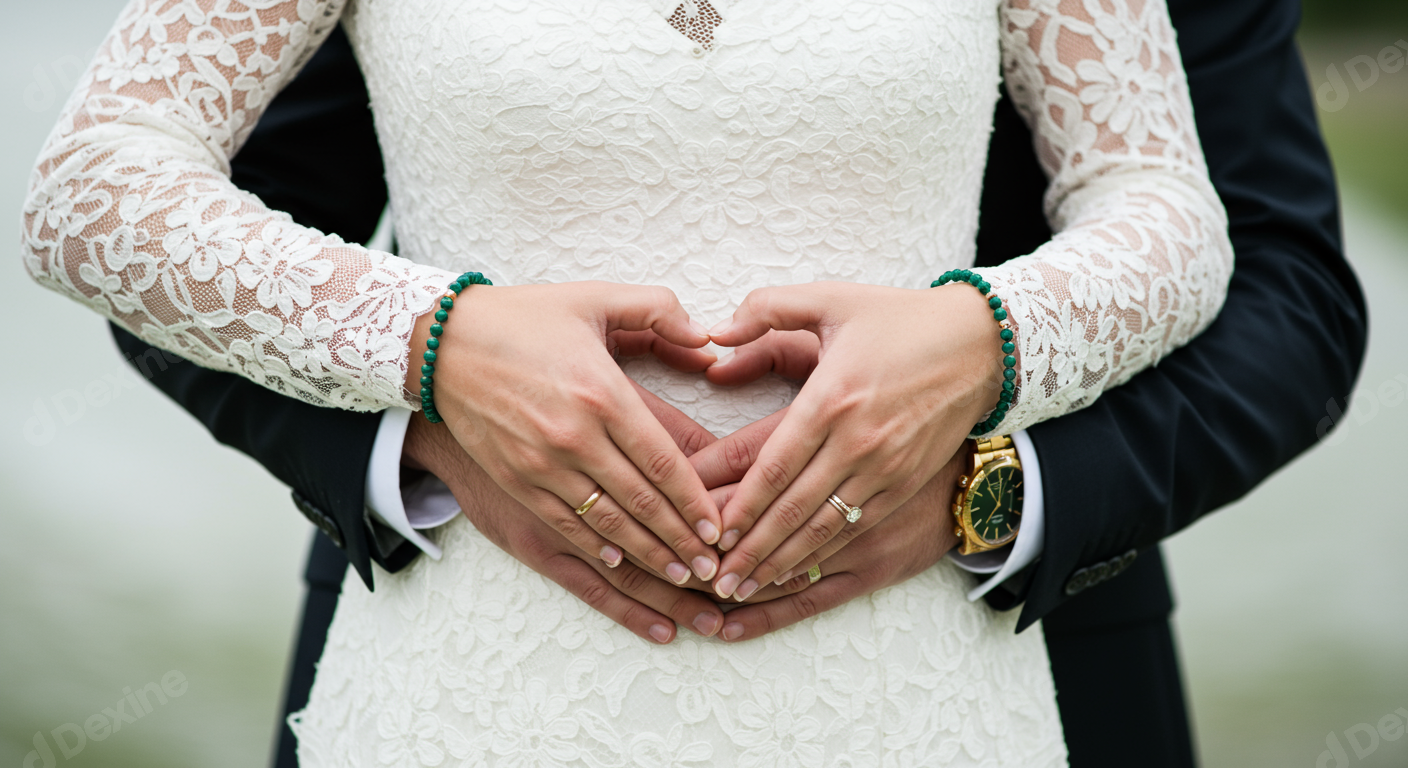 Romantic Wedding Day Bride And Grooms Hands Forming A Heart