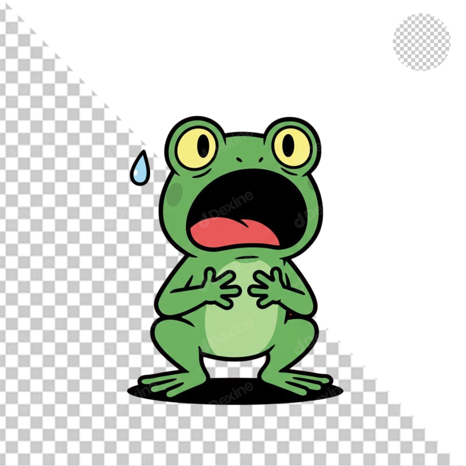 Scared Cartoon Frog With Sweatdrop PNG Isolated On Transparent Background