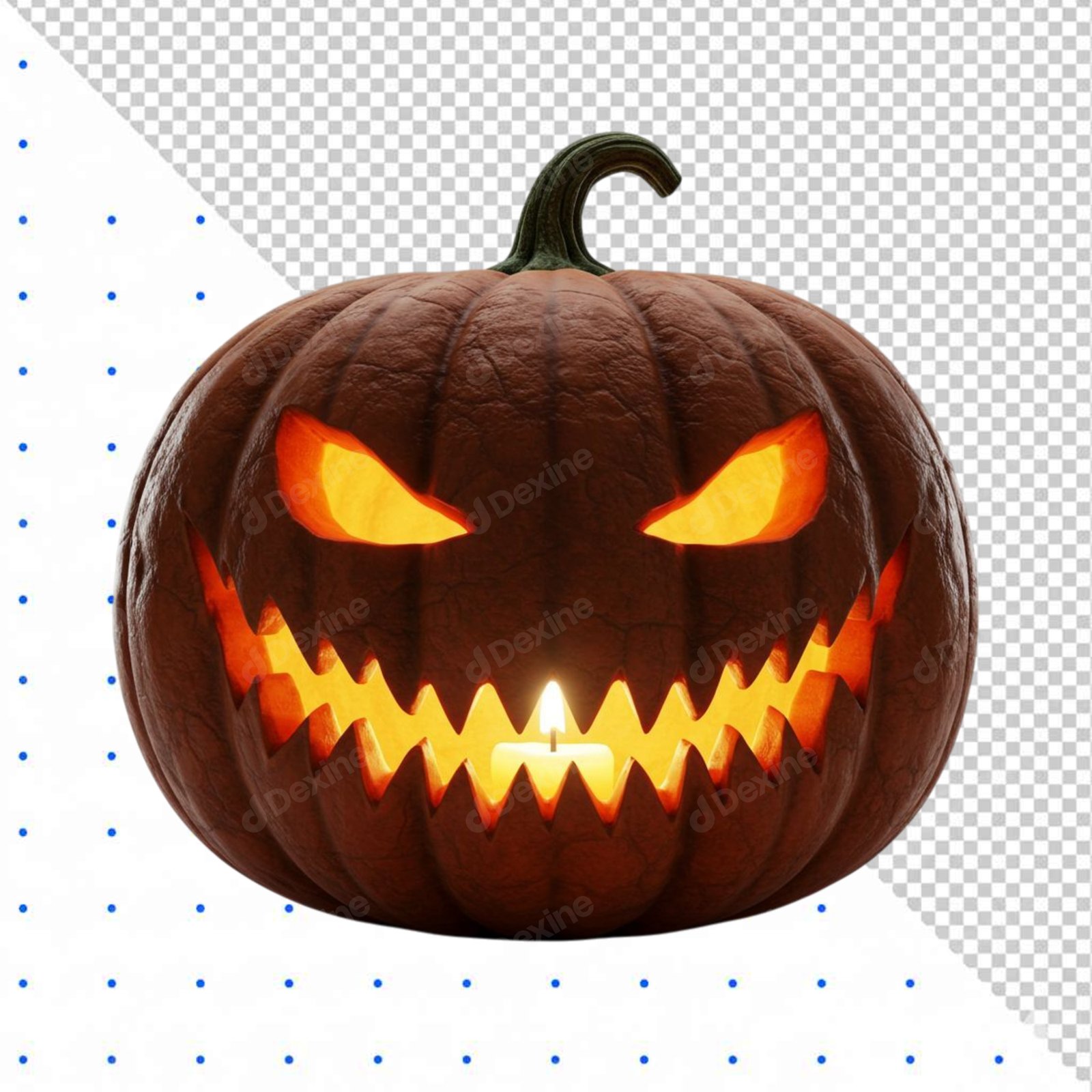 Scary Jack O Lantern With Candle Glow Isolated On Transparent Background
