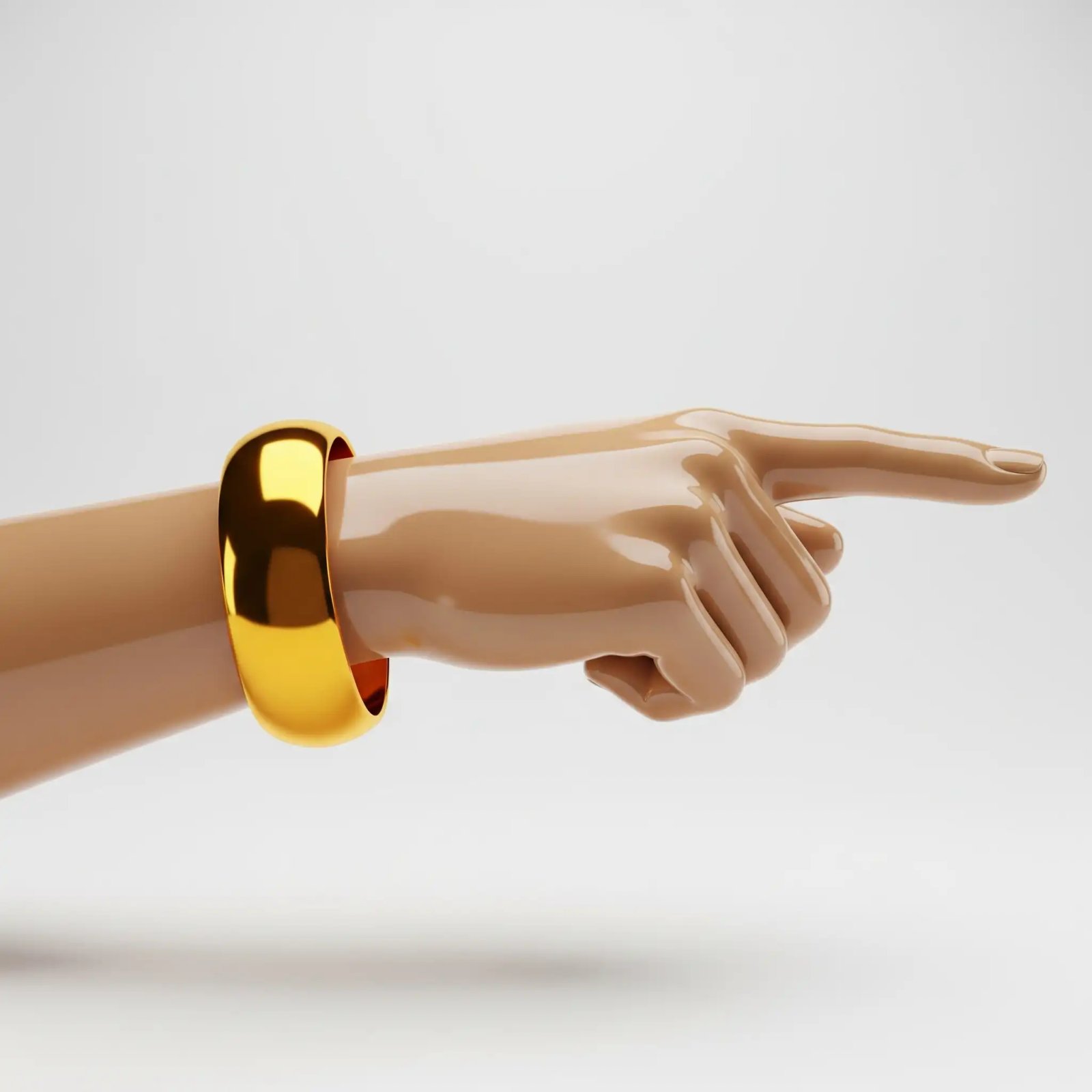 Shiny 3D Hand With Gold Bracelet Pointing Right