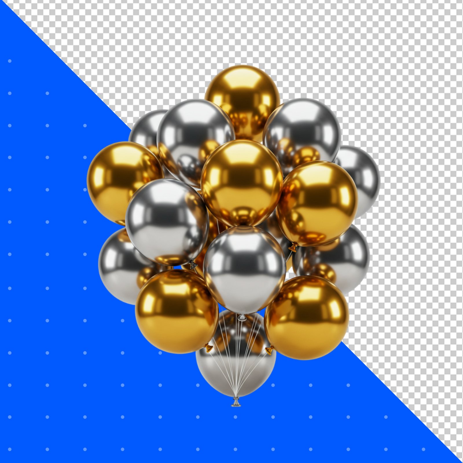 Shiny Metallic Gold And Silver Party Balloons Isolated On Transparent Background