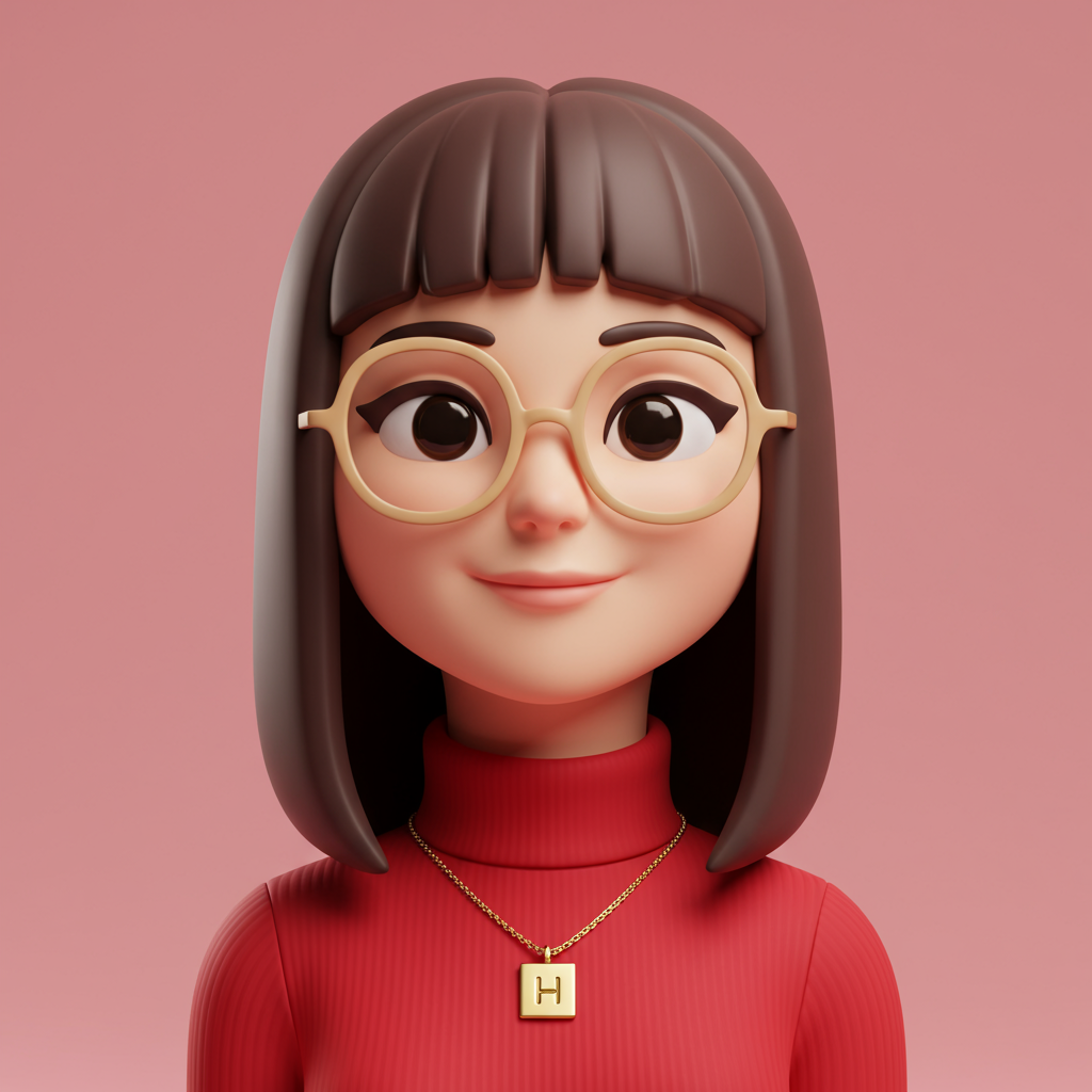 Smiling 3D Avatar Portrait With Glasses And H Necklace