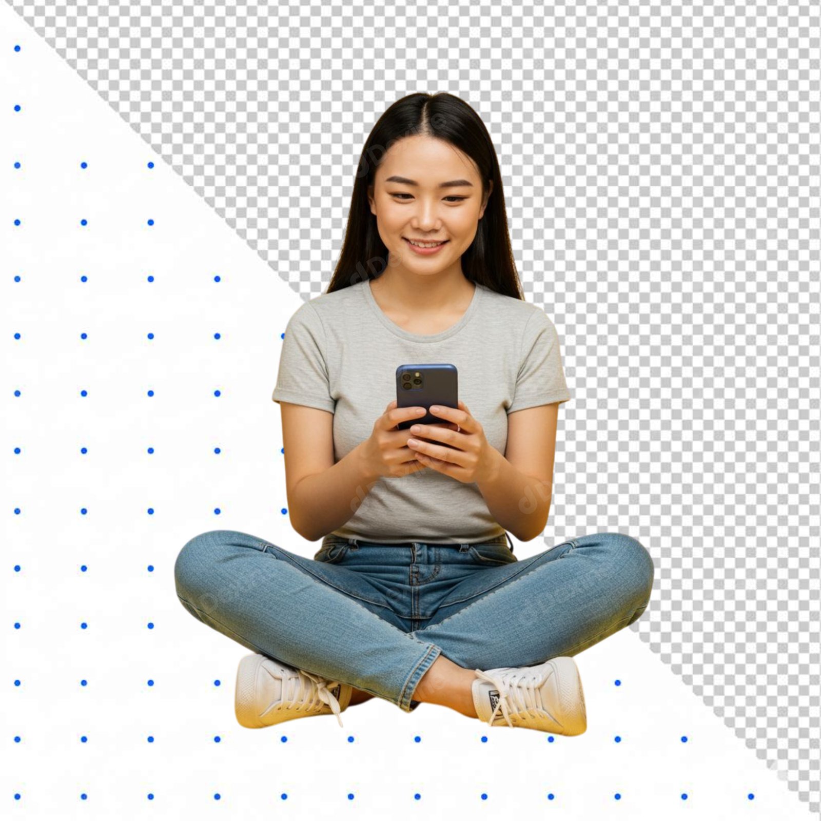 Smiling Asian Woman Using Smartphone Cutout Transparent PNG