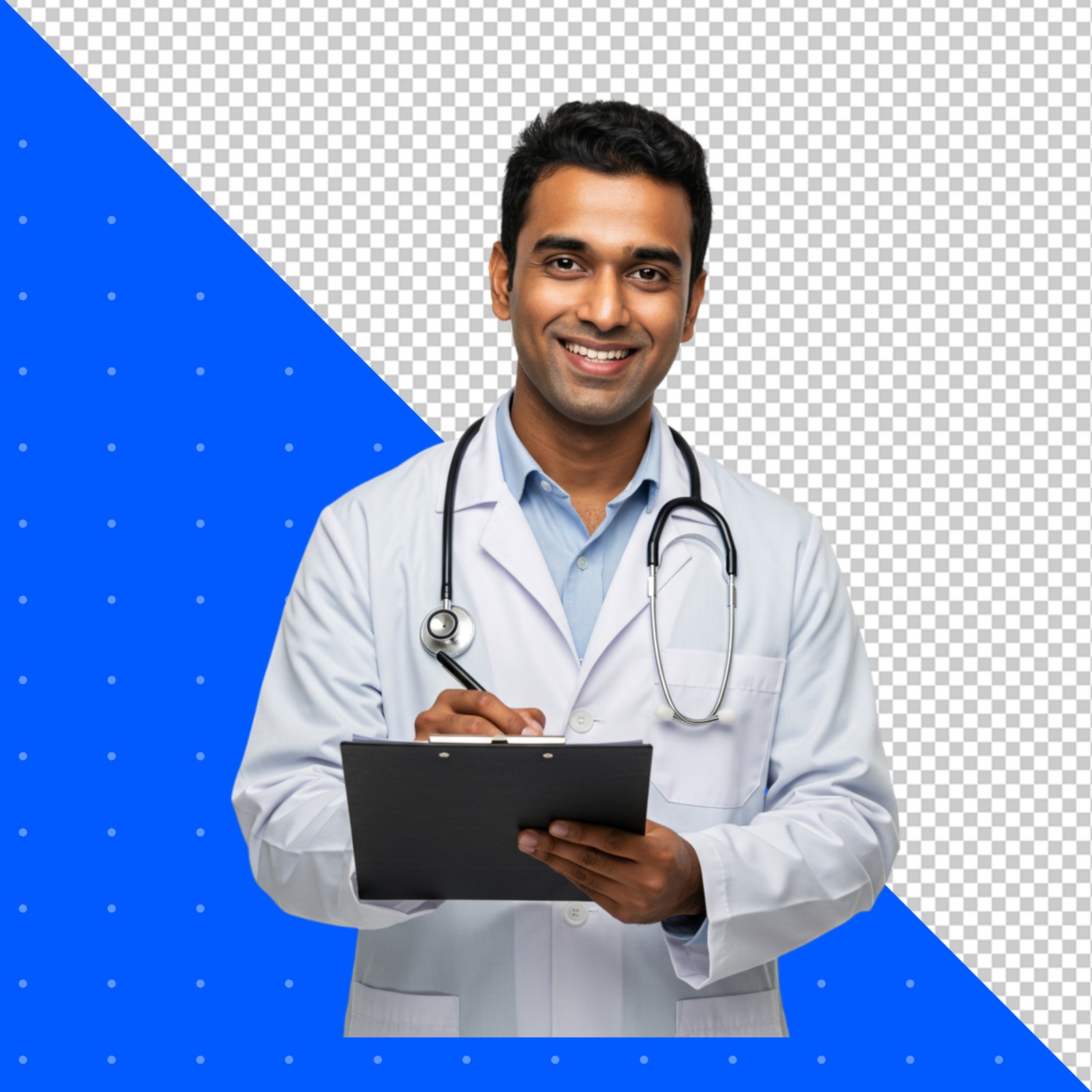 Smiling Male Doctor With Clipboard And Stethoscope Transparent PNG Cutout