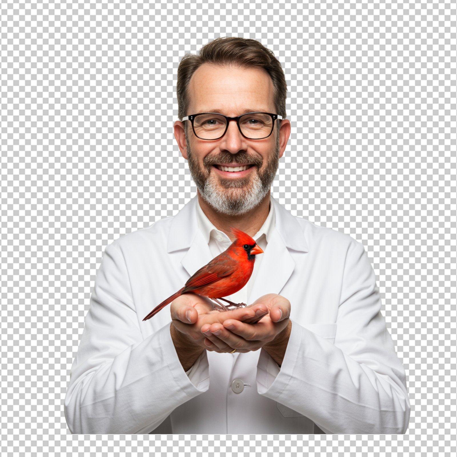 Smiling Man In Lab Coat Holding Red Cardinal Bird Transparent PNG