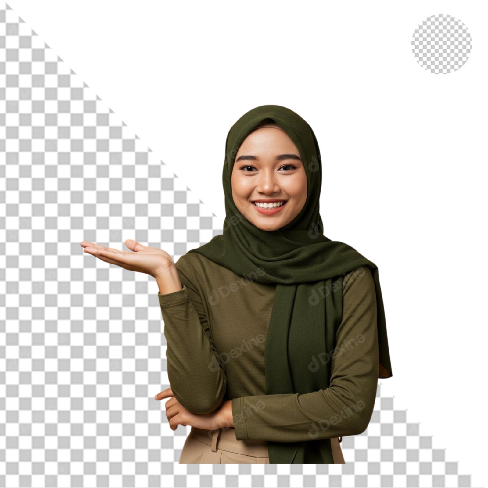 Smiling Muslim Woman In Hijab Presenting With Transparent Background Cutout