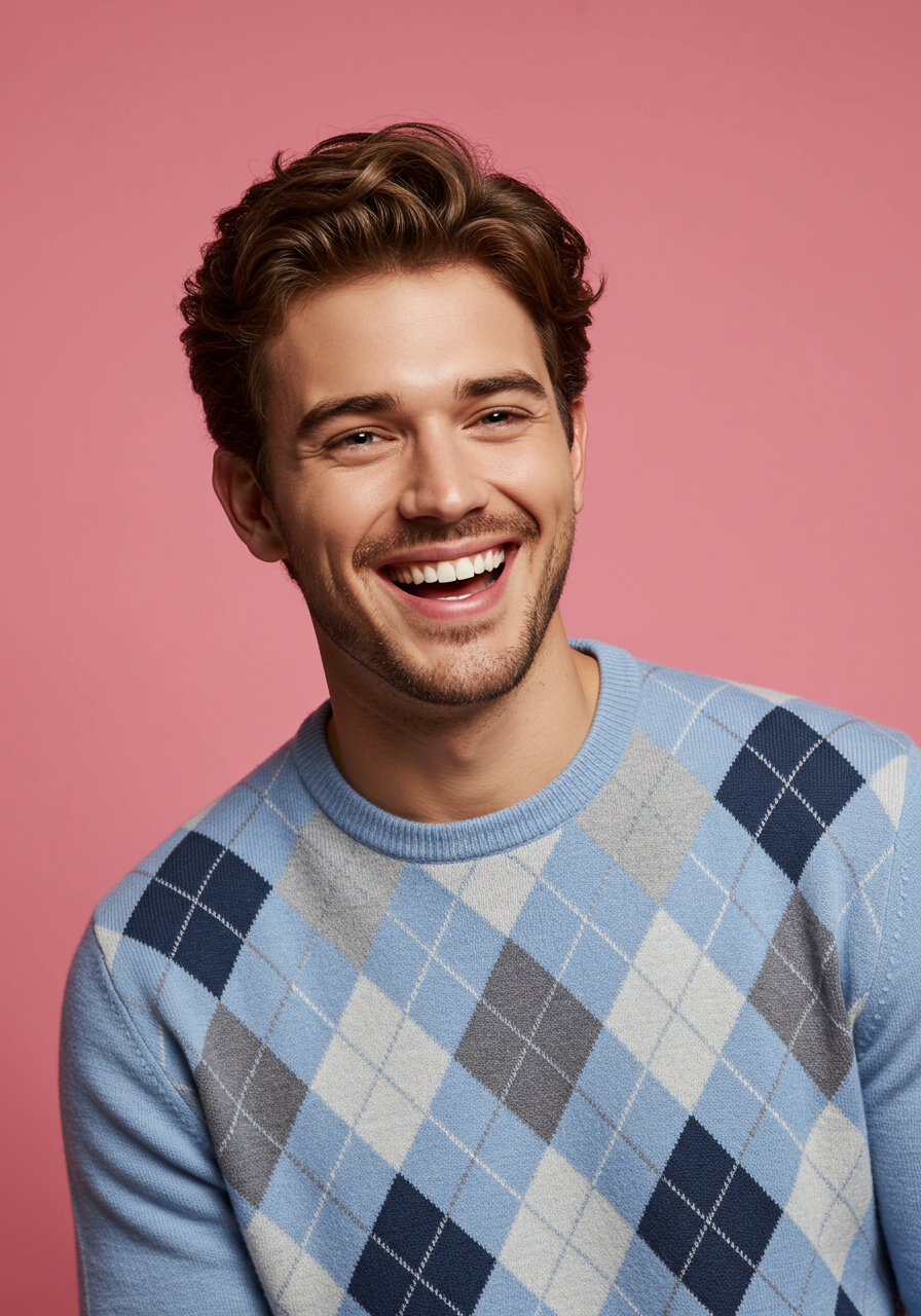 Smiling Young Man With Wavy Hair And Bright Expression