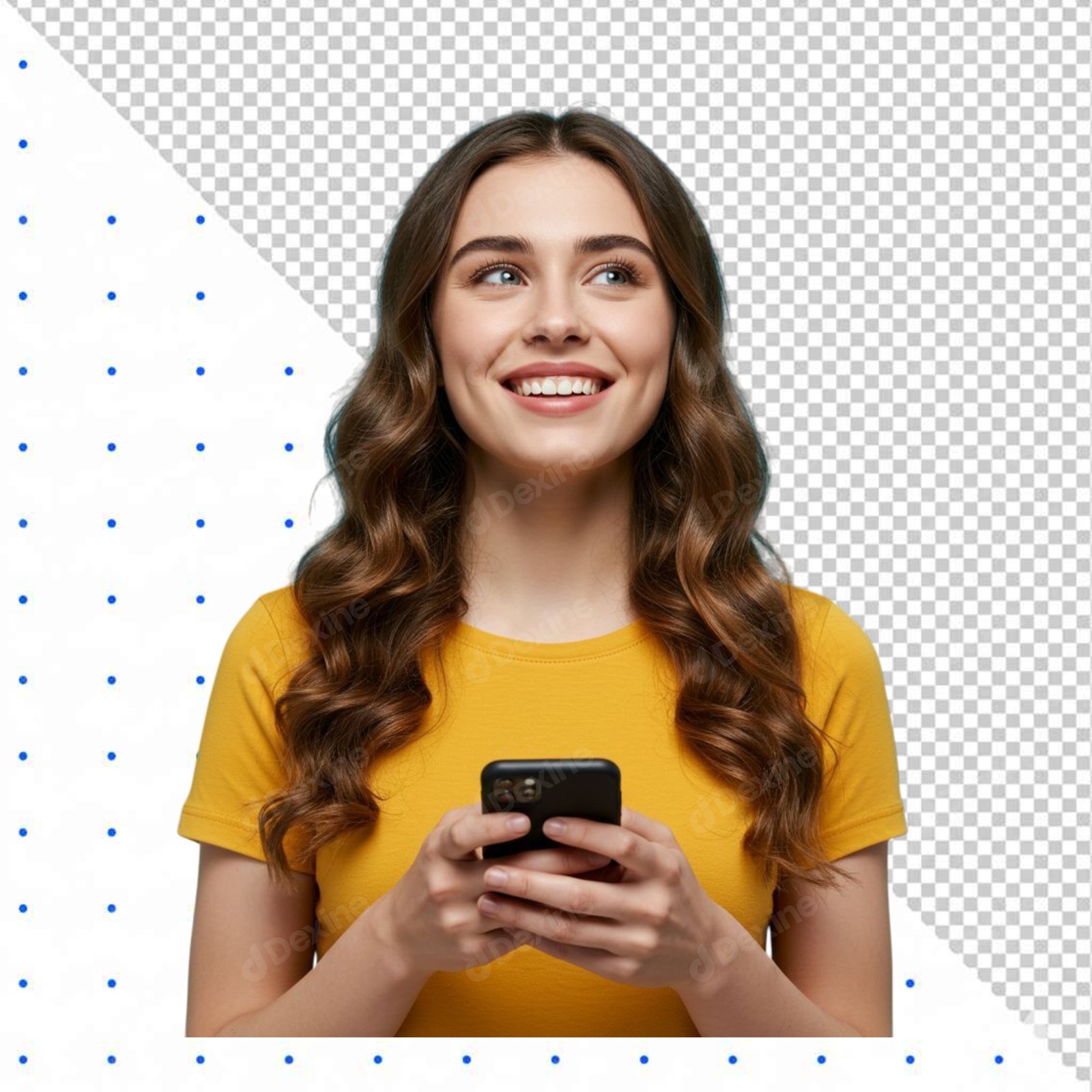 Smiling Young Woman Holding Smartphone Isolated Transparent PNG