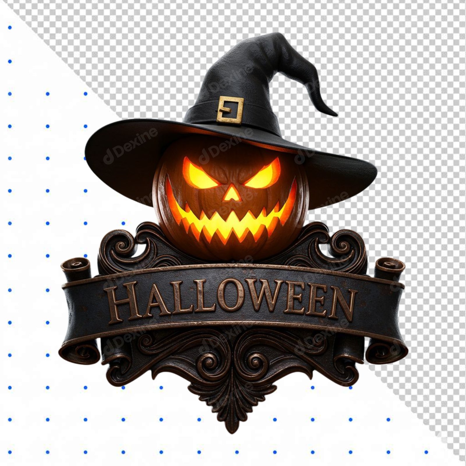 Spooky 3D Jack O Lantern Witch Hat Halloween Banner Transparent PNG