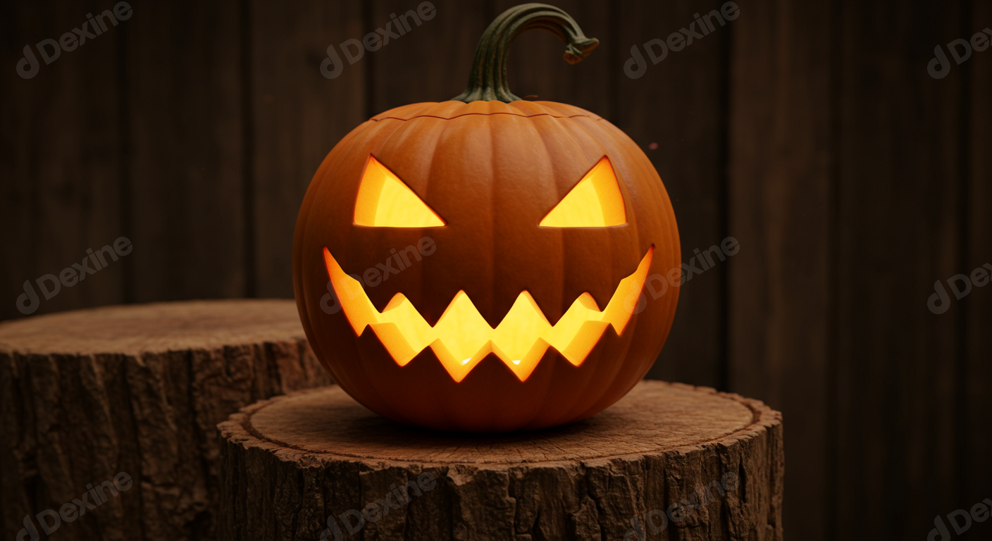Spooky Glowing Jack O Lantern On Wood For Halloween Celebration