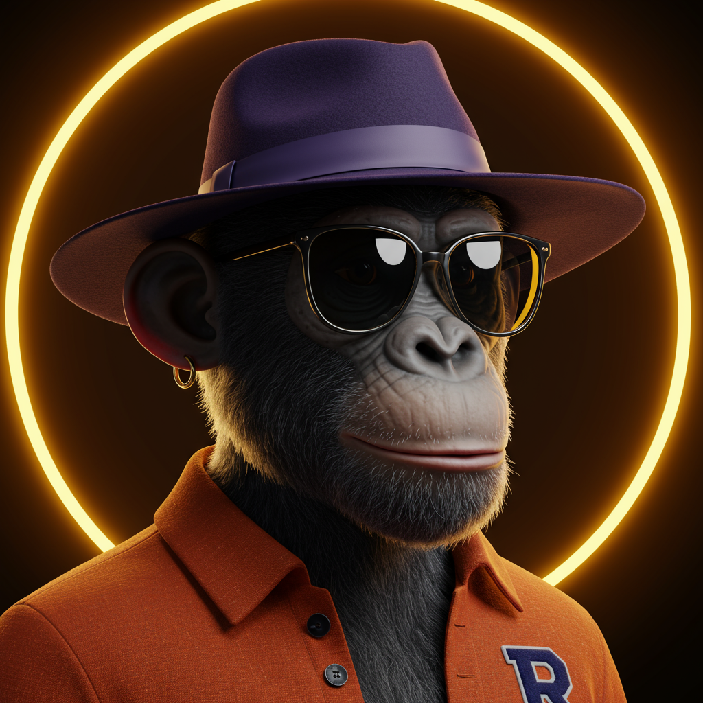 Stylish 3D Ape Character With Fedora Sunglasses And Neon Glow
