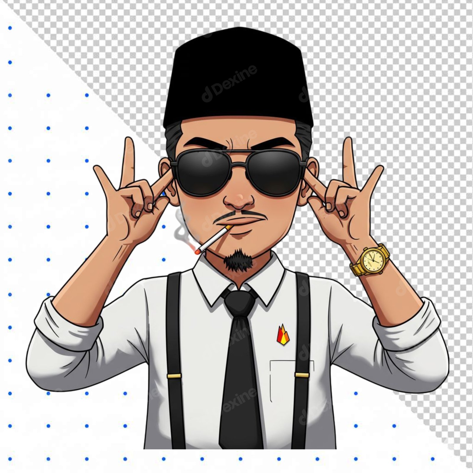 Stylish Cartoon Man Smoking With Rock Gesture Transparent Background