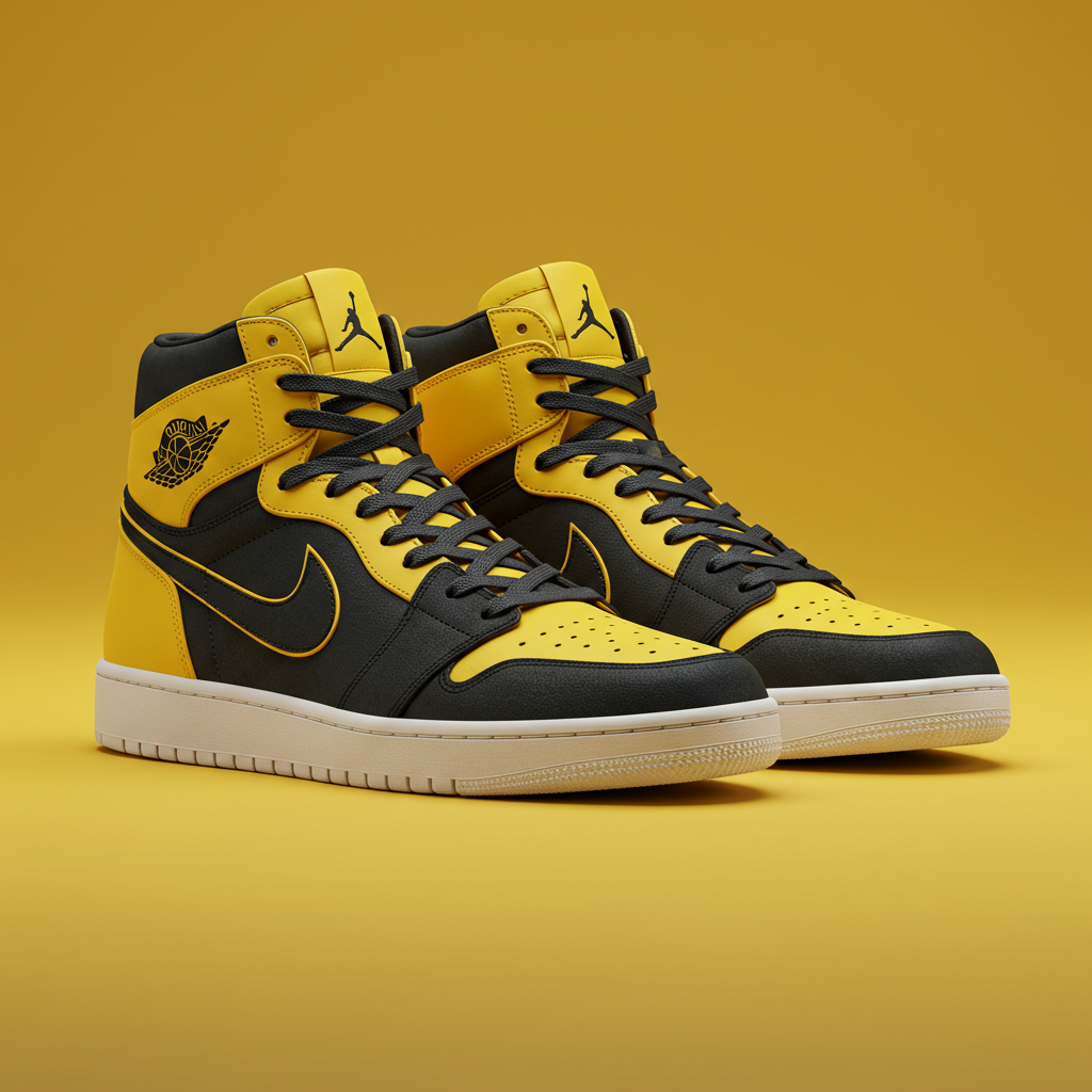 Stylish Yellow And Black High Top Sneakers Product Shot