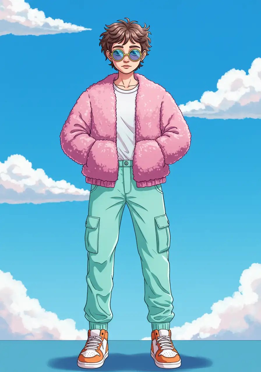 Stylized Illustration Of A Cool Young Man In A Fluffy Jacket
