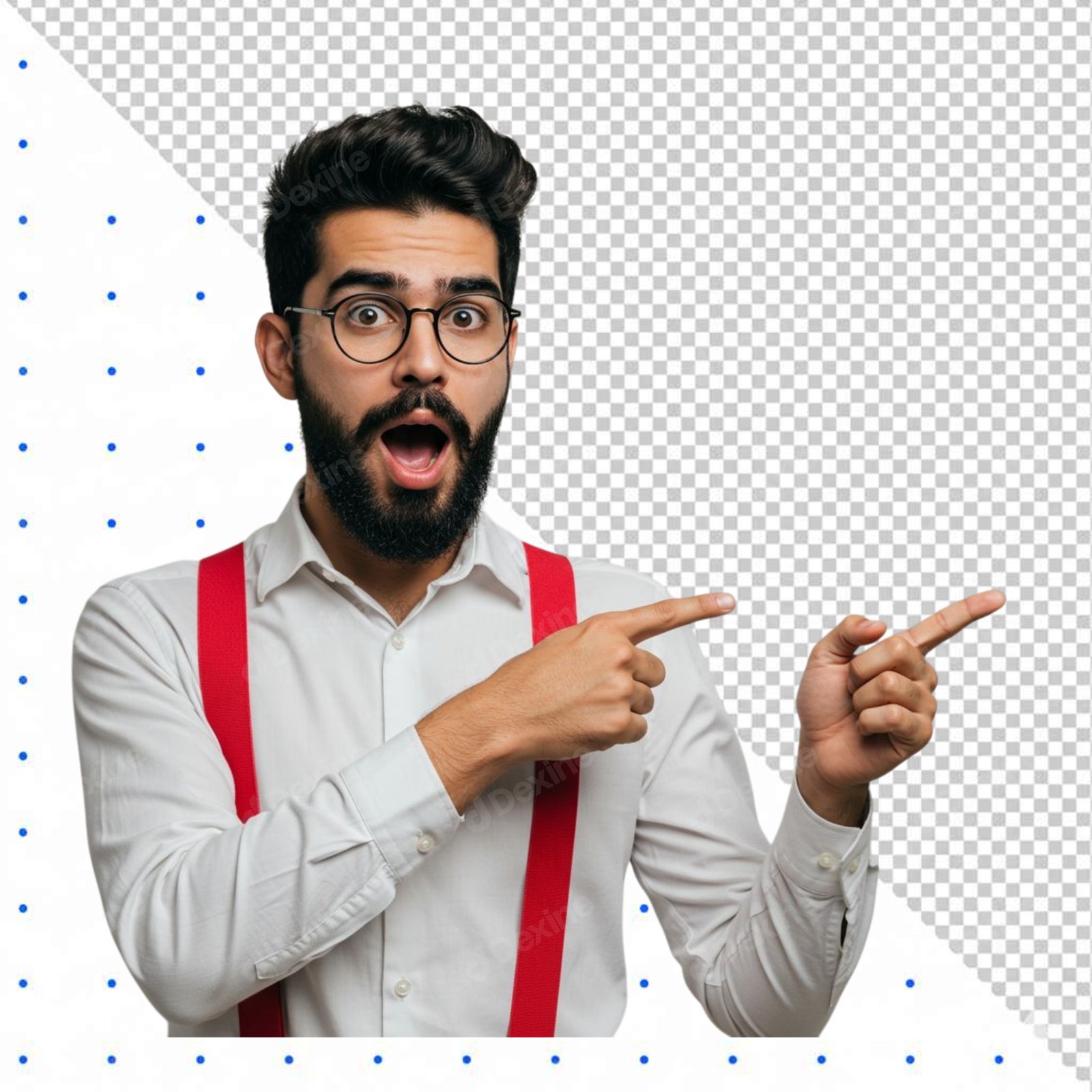 Surprised Young Man Pointing Left And Right Transparent Background