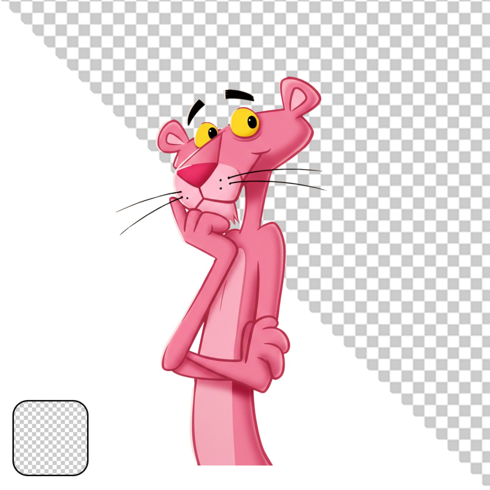 Thoughtful Pink Panther Cartoon Character Isolated On Transparent Background