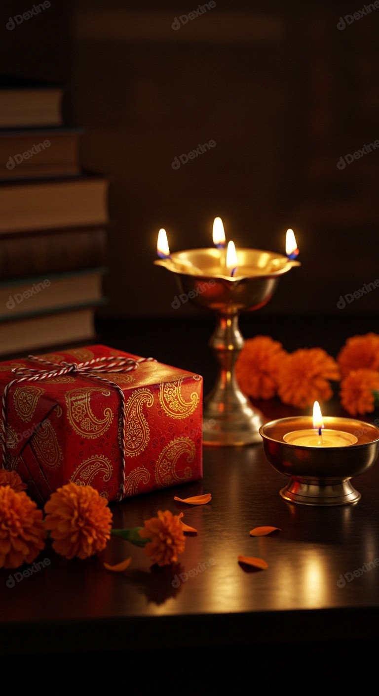 Traditional Diyas Gift And Marigolds Capture A Festive Season Vibe