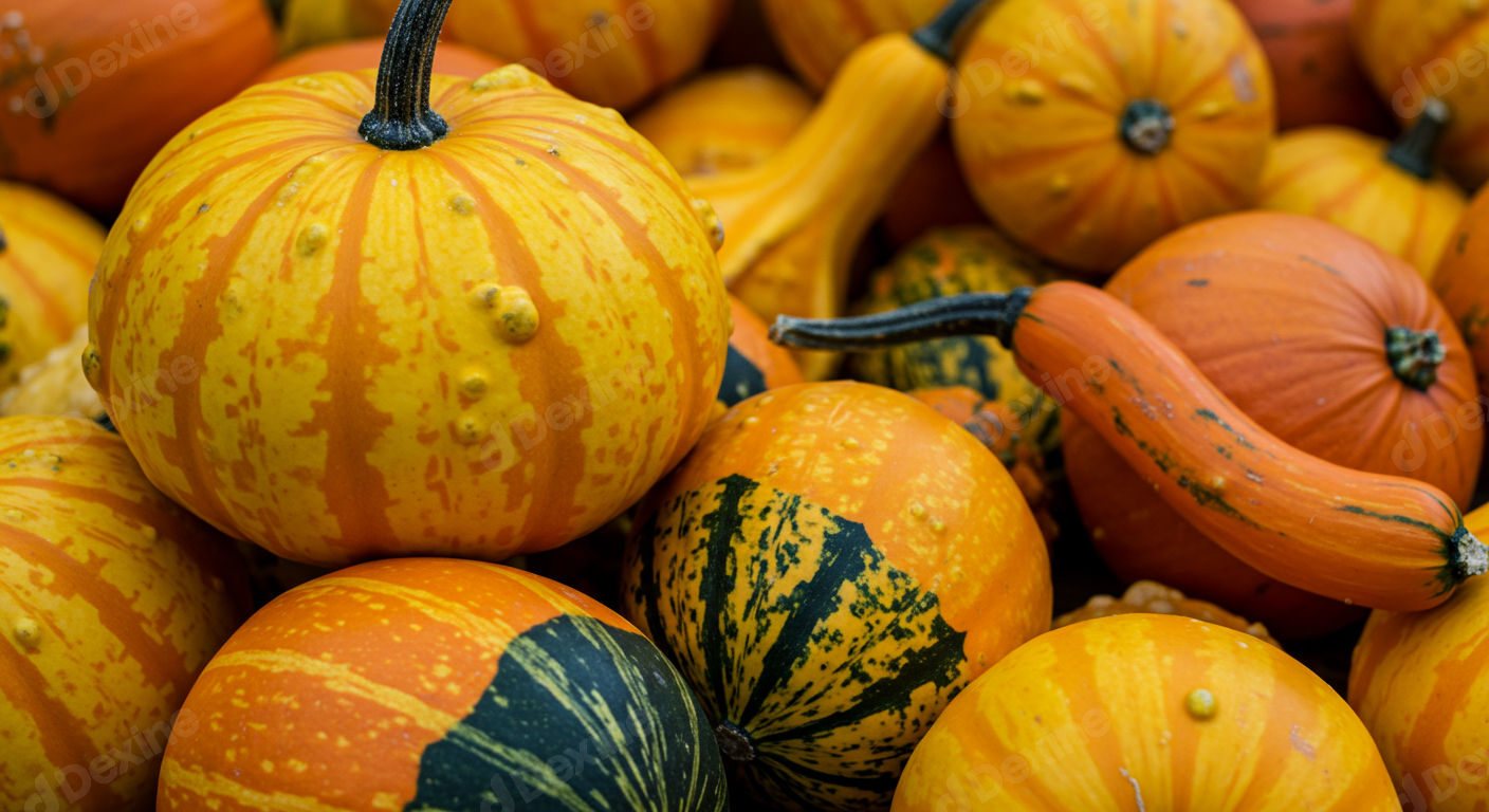 Vibrant Assortment Of Decorative Autumn Gourds And Pumpkins