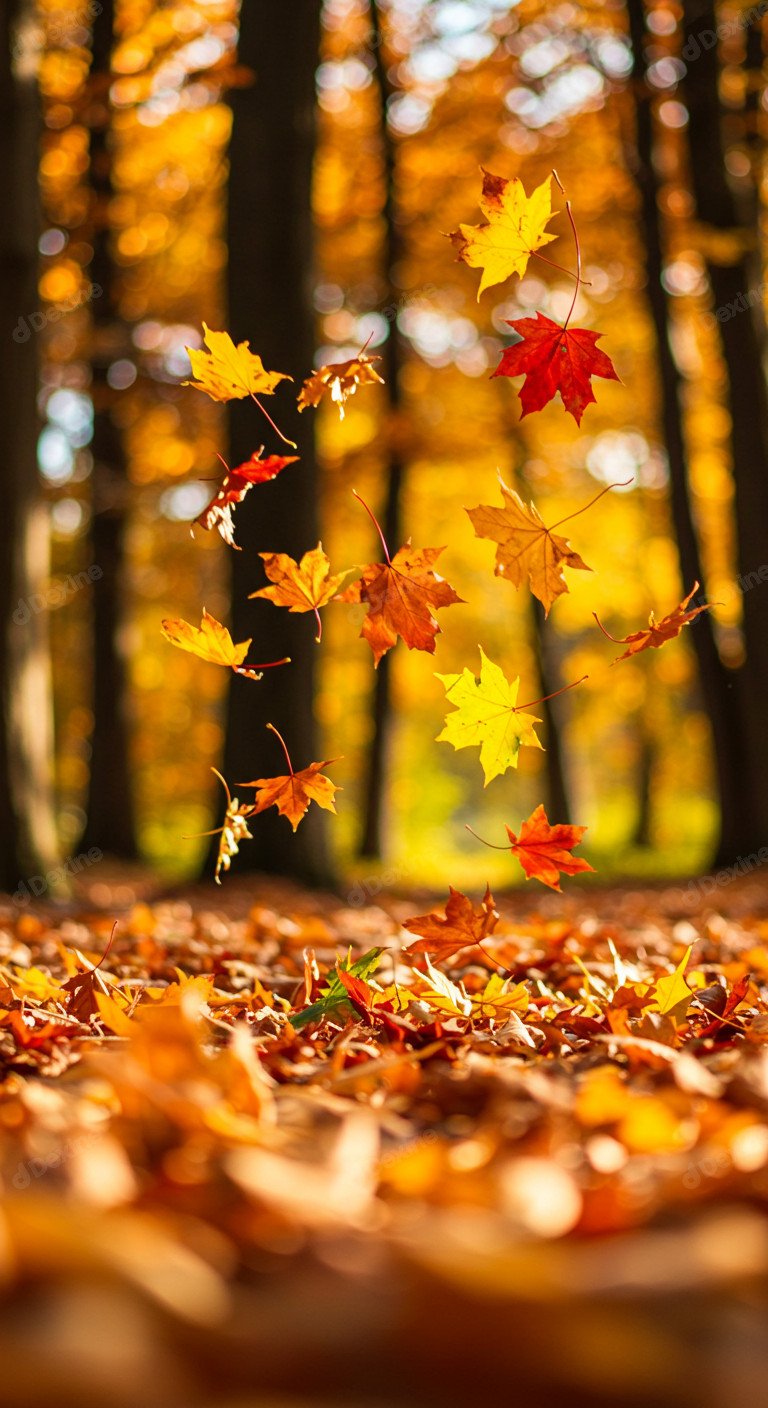 Vibrant Autumn Leaves Falling A Festive Season Vibe In The Forest