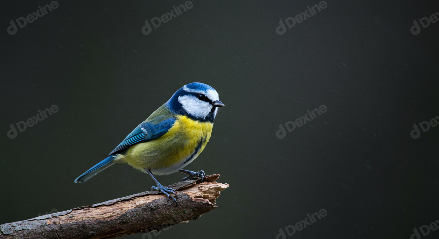 Vibrant Blue Tit Bird Perched On Woodland Branch In Nature
