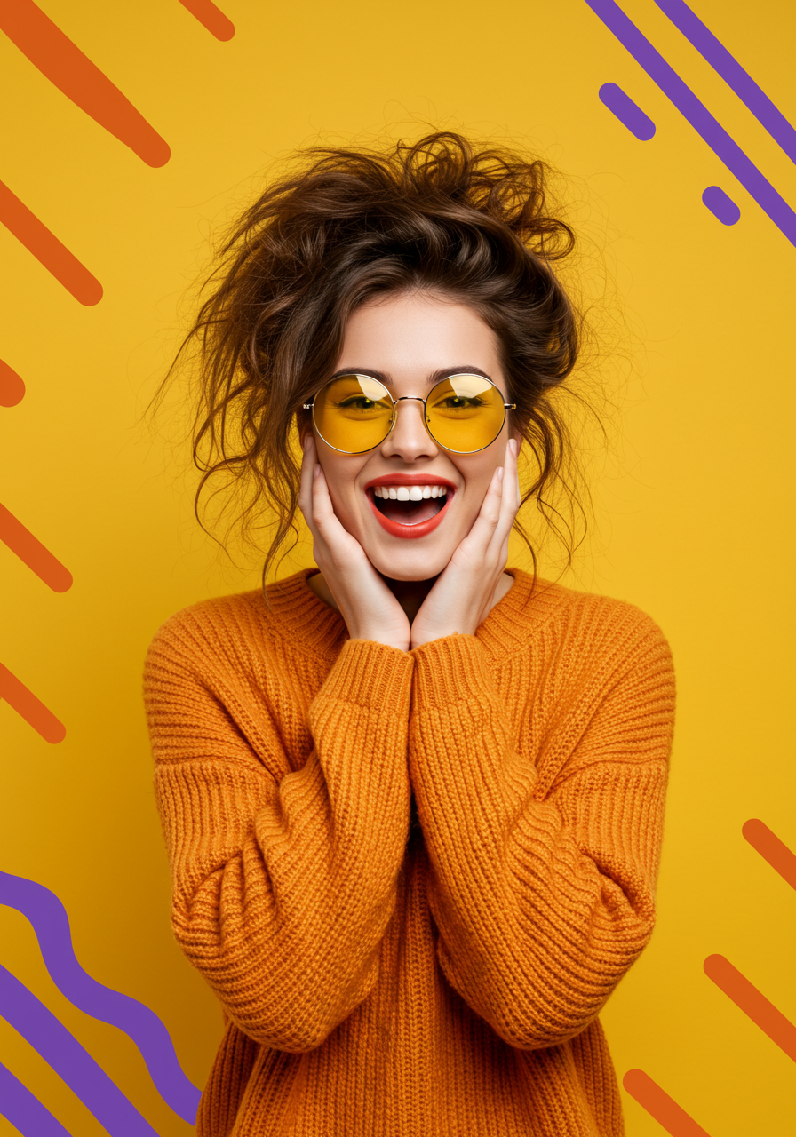 Vibrant Portrait Of A Joyful Woman In Stylish Yellow Sunglasses