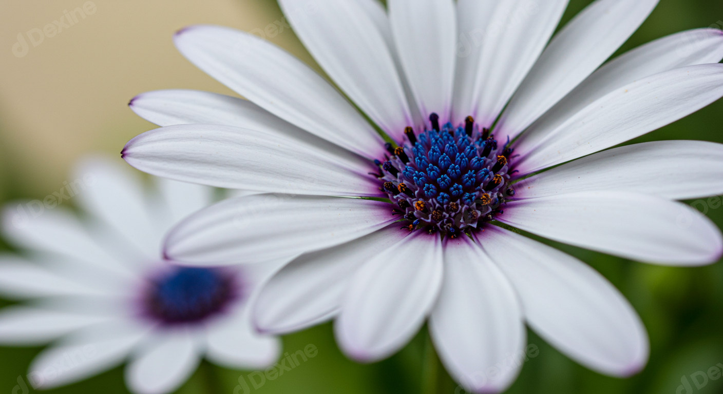 Vibrant White Daisy Flower With Blue Center Close Up Macro Nature Shot