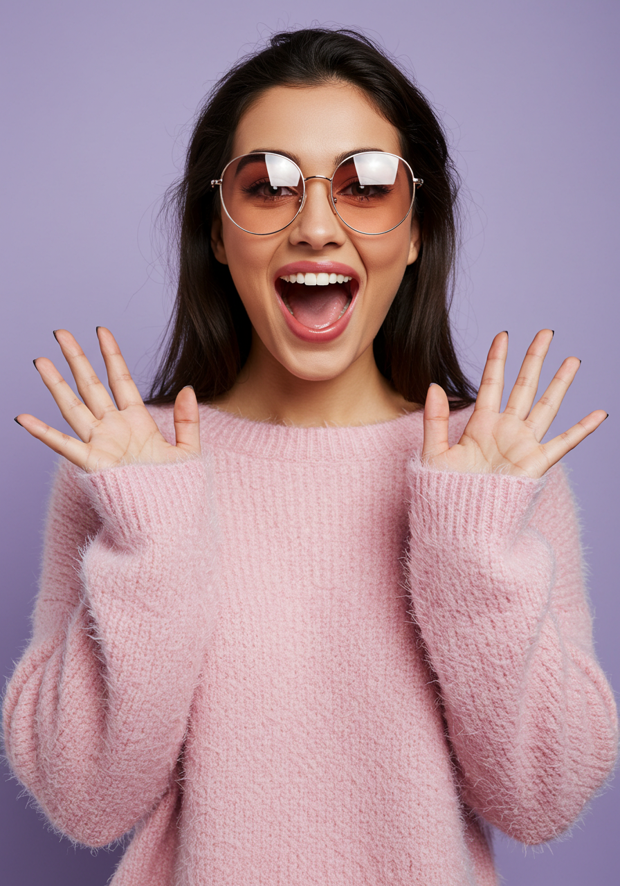 Vibrant Young Woman In Stylish Sunglasses Expressing Excitement