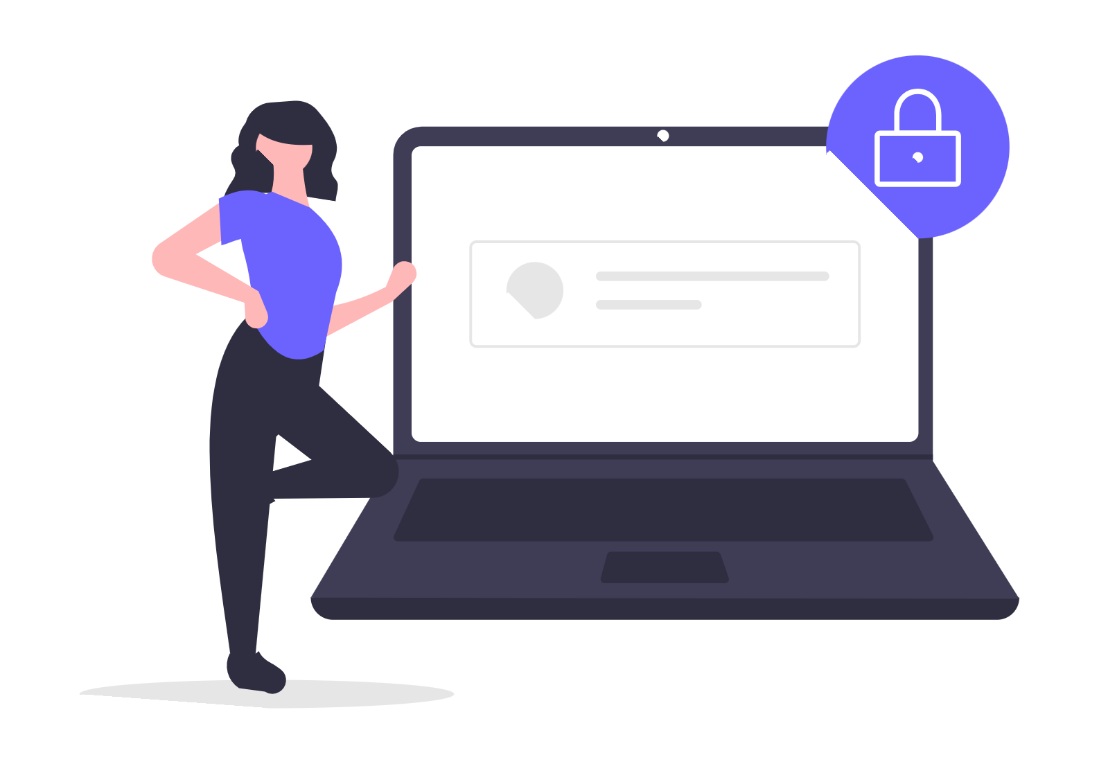 Woman With Laptop And Padlock Icon Representing Digital Security