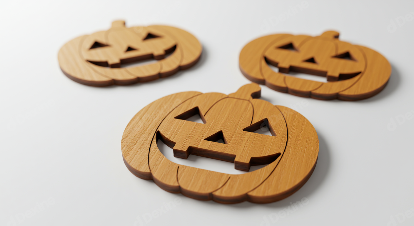 Wooden Jack O Lantern Pumpkins On White For Halloween Decor