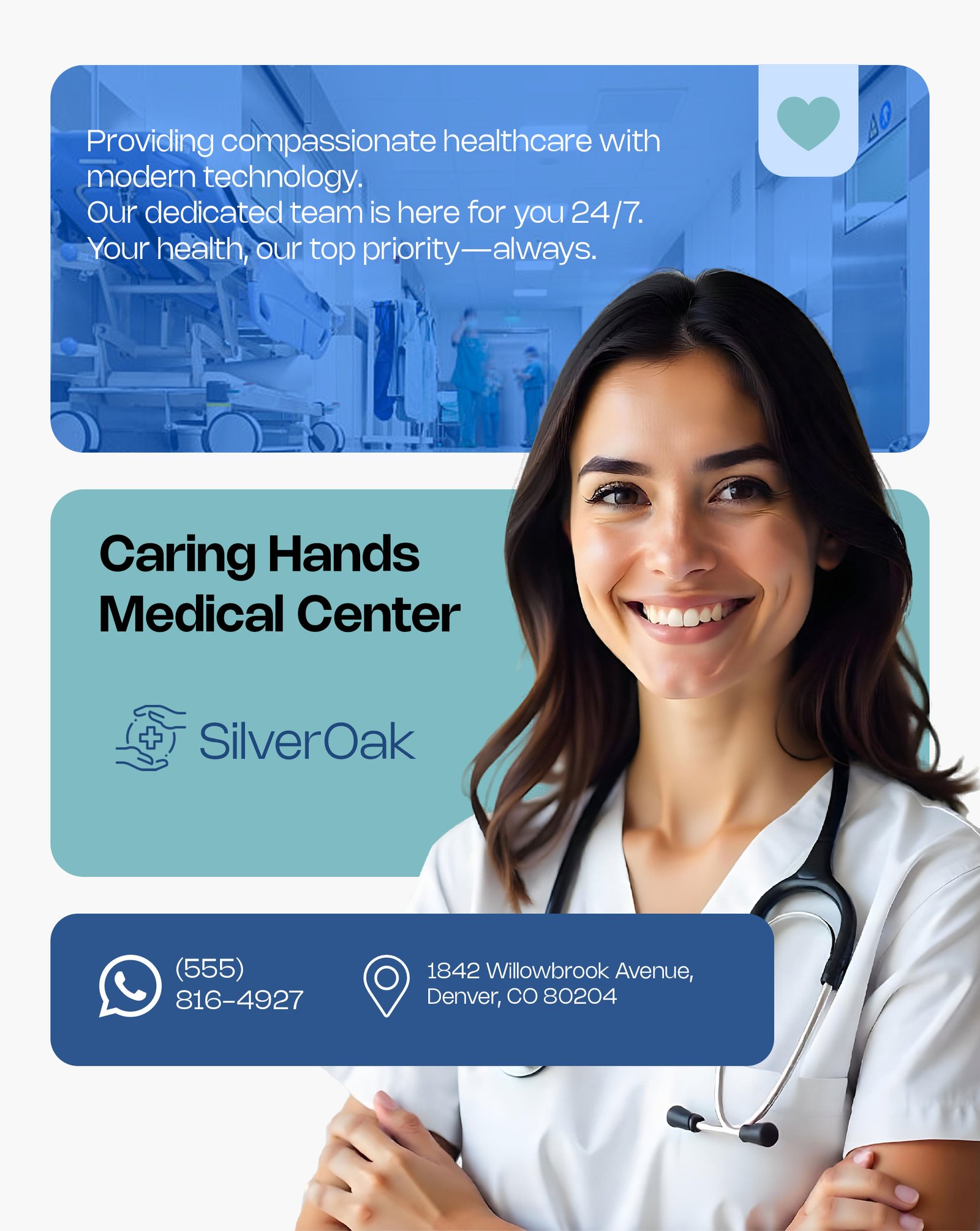 Young Female Doctor Smiling In Medical Advertisement PSD Editable Design