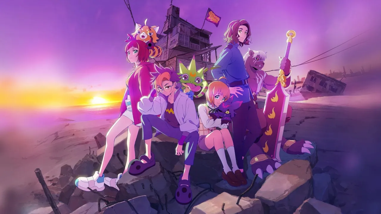 Digimon Beatbreak, Anime poster, Season 1, 2025 series, Sunset, Gradient background