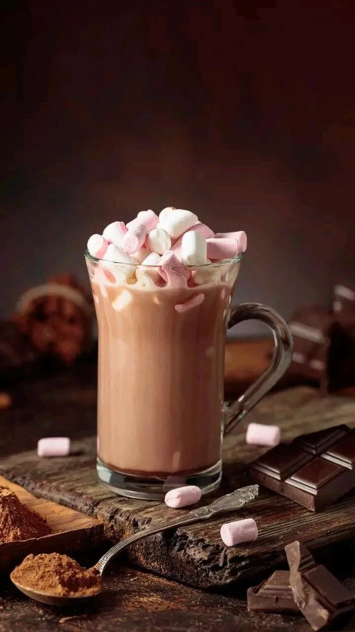 hot chocolate with marshmallows in a glass mug