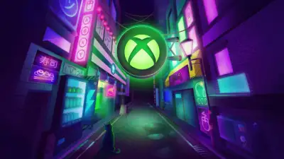 Xbox Tokyo Game Show 2025, Neon, Cyberpunk, Street lights, Cat, 5K, Xbox logo