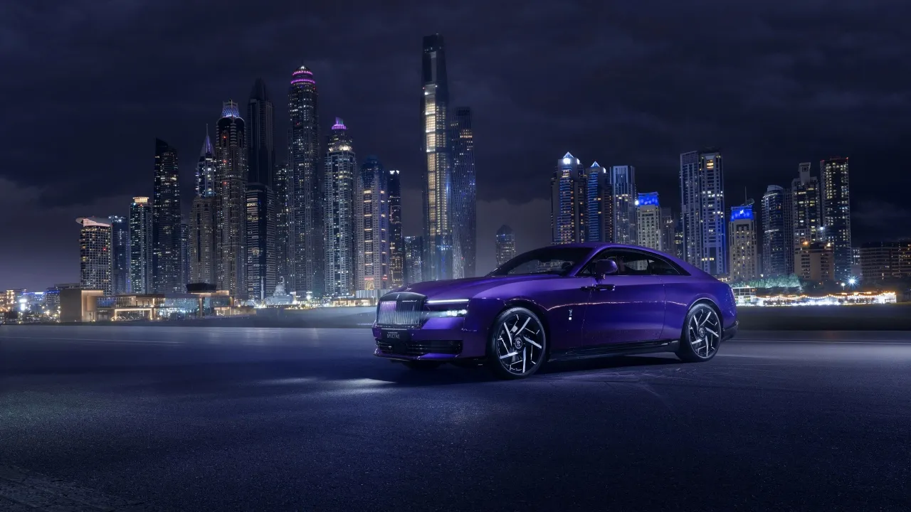 Rolls-Royce Black Badge Spectre, Dubai, 5K, 8K, Purple aesthetic
