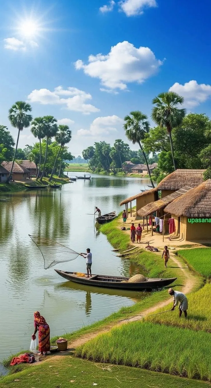 people are fishing on the river with their boats