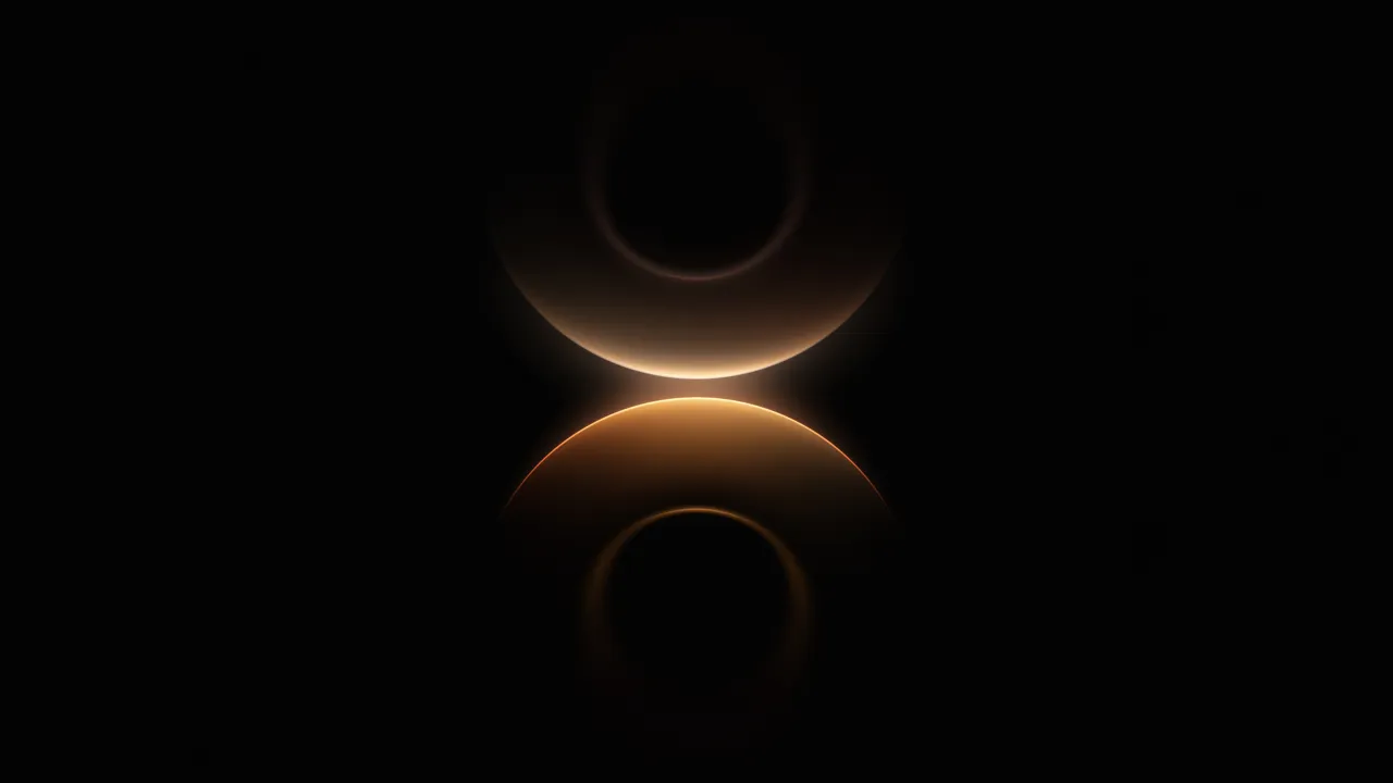 Glowing, Rings, Symmetry, Dark background, Golden yellow, 5K