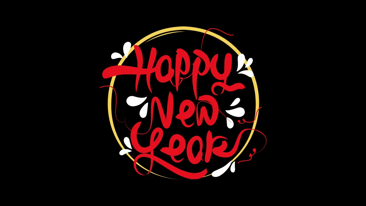 Happy New Year, Calligraphy, New year greetings, 5K, AMOLED, Black background