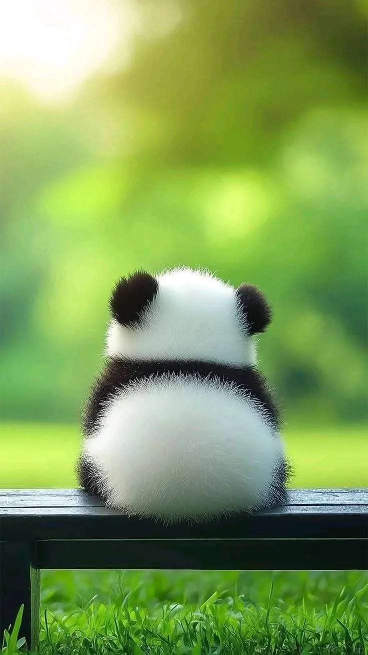 a stuffed panda bear sitting on top of a bench