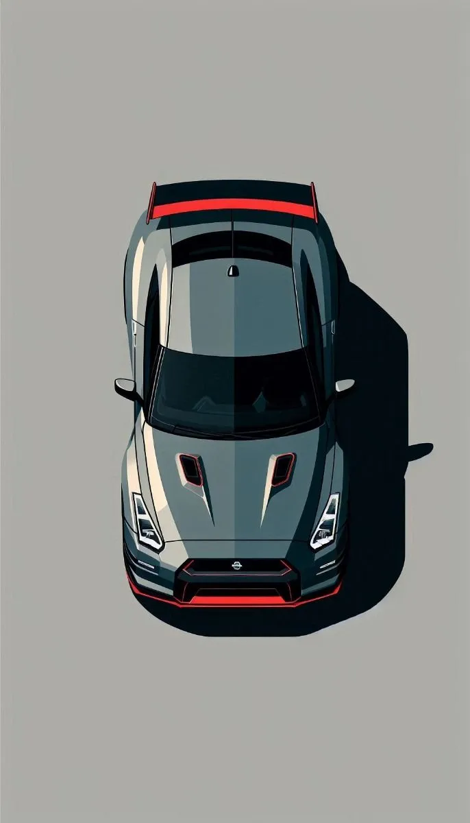 the front view of a white sports car with red trims on it's hood