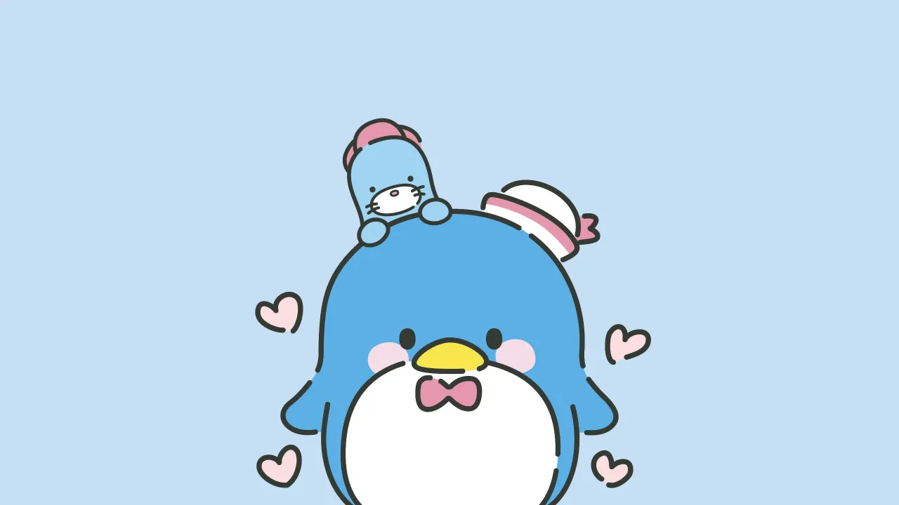 Tuxedo Sam, Chip (Sanrio), Light blue, 5K, Blue aesthetic, Cute cartoon, Love hearts