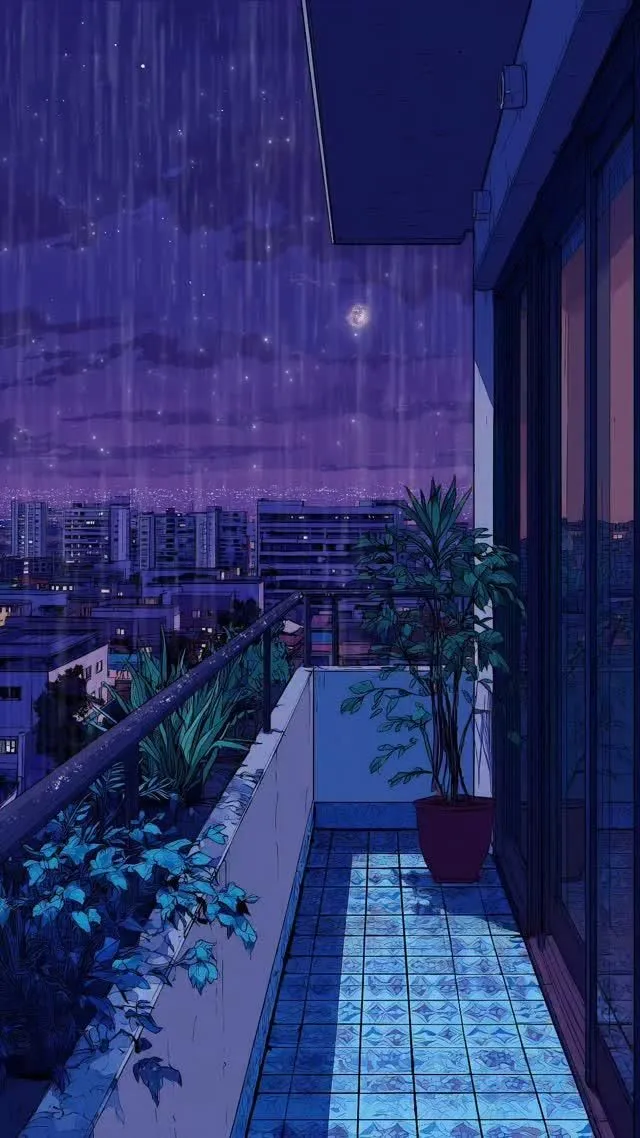 if feelings had a balcony 🌧️#rainfall #digitalart #rain #rainydays #rainynights #adobe #animeaesthetic #animation #illustrations #lofivibes #relaxing #nostalgic #cityatnight