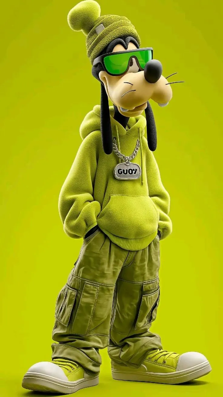 a cartoon character wearing green clothes and sunglasses