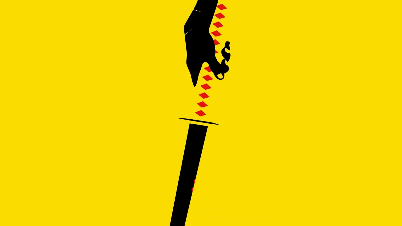 Kill Bill, Katana, 5K, Minimalist, Yellow background, Assassin