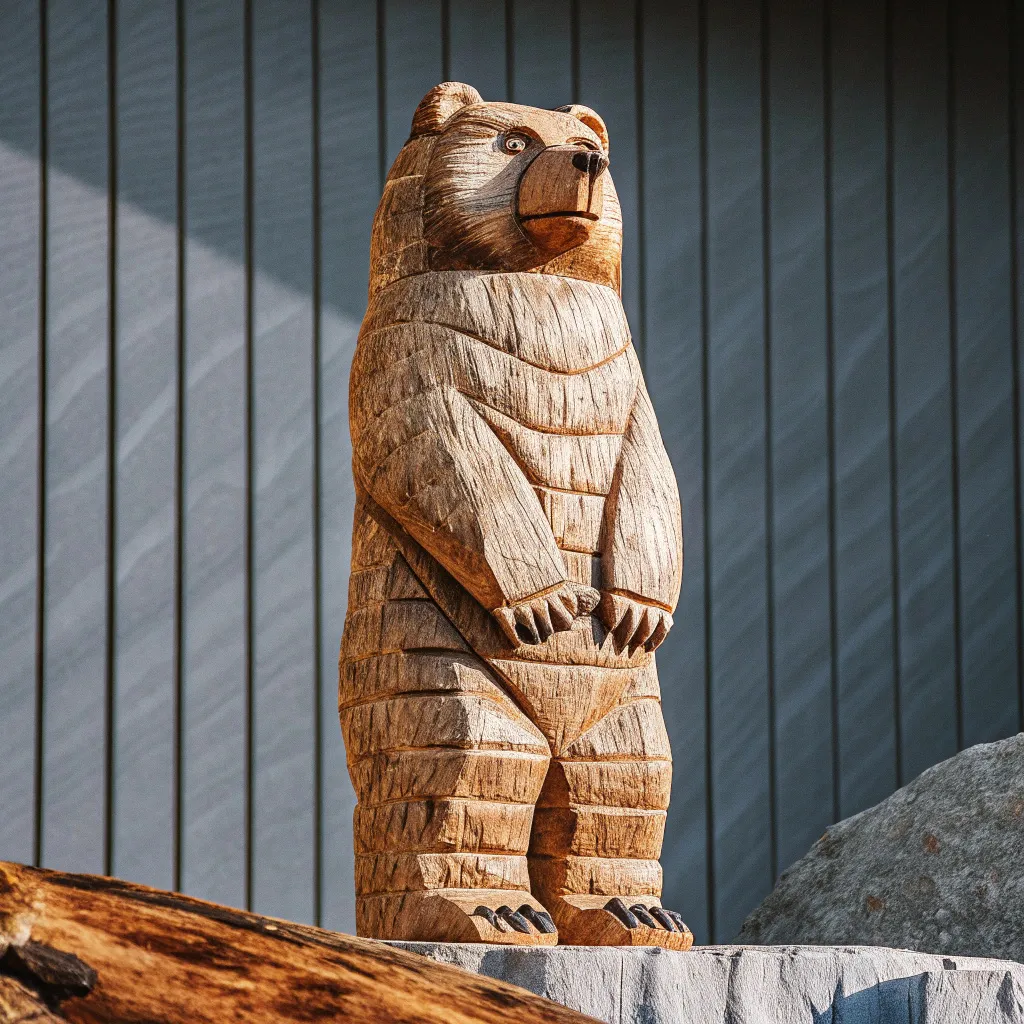 A stone-assembled sculpted bear