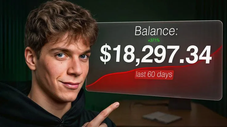 a man pointing at a sign that says balance $ 18, 297 34 last 60 days