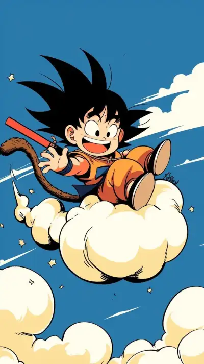 a cartoon character flying through the air on top of clouds