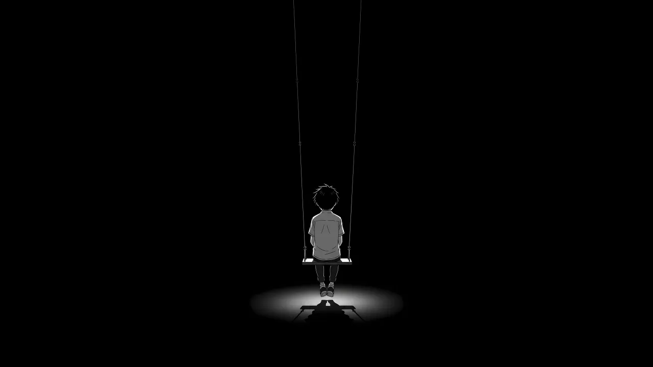 Boy, Alone, Swing, Minimalist, Solitude, AMOLED, Black background, 5K
