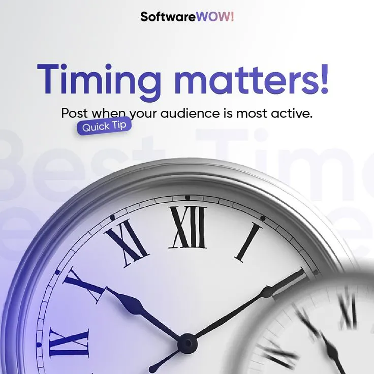 ⏰ Timing matters! Posting when your audience is most active boosts visibility and engagement. While every business is unique, weekday mornings and early afternoons often perform best. #SocialMediaTips #ContentStrategy #SoftwareWOW #WOWStack #DigitalGrowth