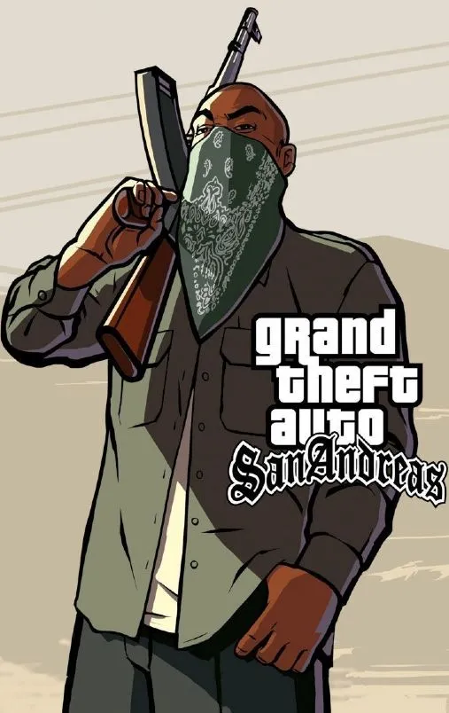 a man with a knife in his hand next to a sign that says, gta san