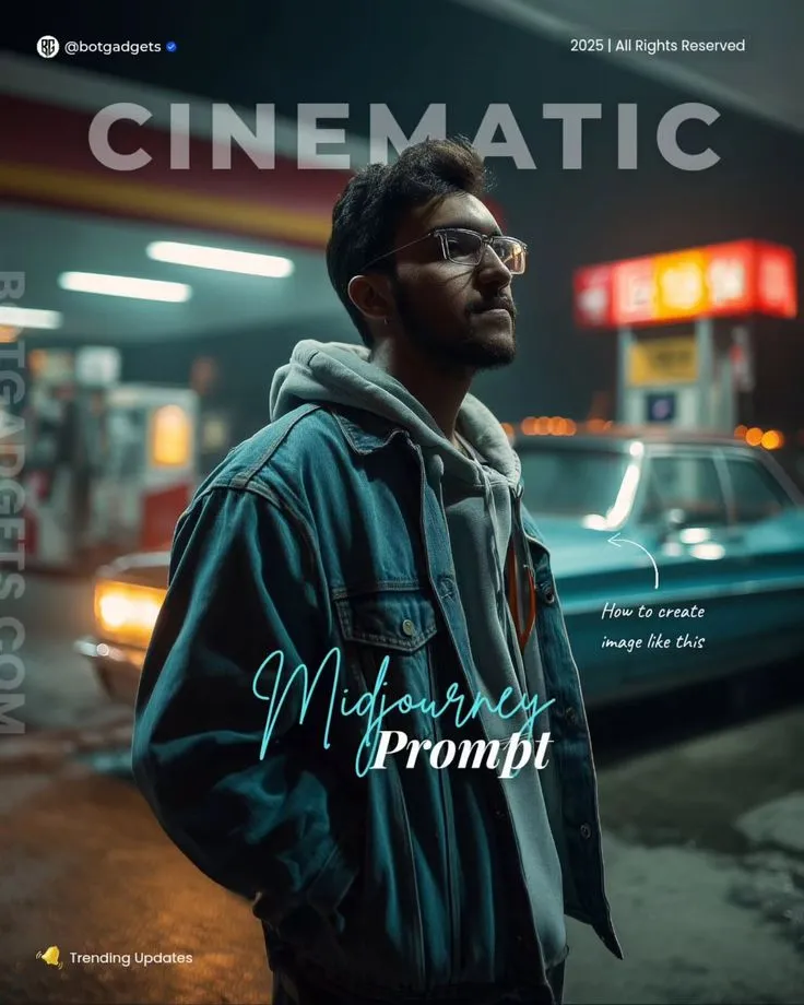 🎬 CINEMATIC MidJourney PromptsWant to create images that look straight out of a movie scene? From neon-lit streets to vintage cinematic portraits, these AI prompts transform ordinary shots into pure art.👉 Comment "Prompt" below and I’ll DM you t
